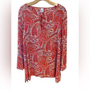 Baja Blue Sz M Orange Paisley Flowy Flared Sleeves Summer Beach Swim Cover